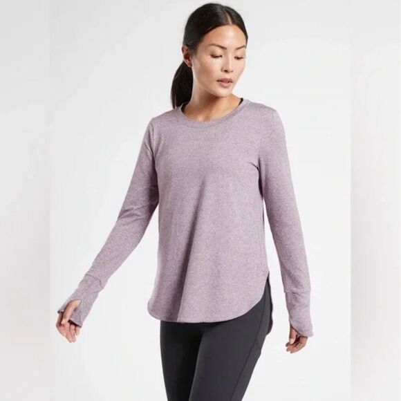 Athleta Uptempo Long Sleeve Heathered Top Curved Hem Shirt Purple Small - Picture 1 of 8